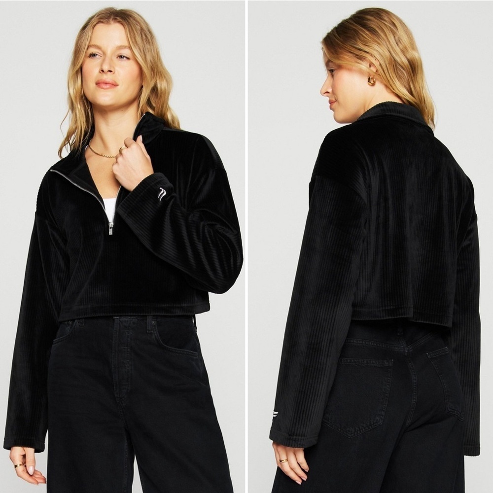 Fabletics NWT Black Velvet Plush Rib Half Zip Pullover Women’s Size Large